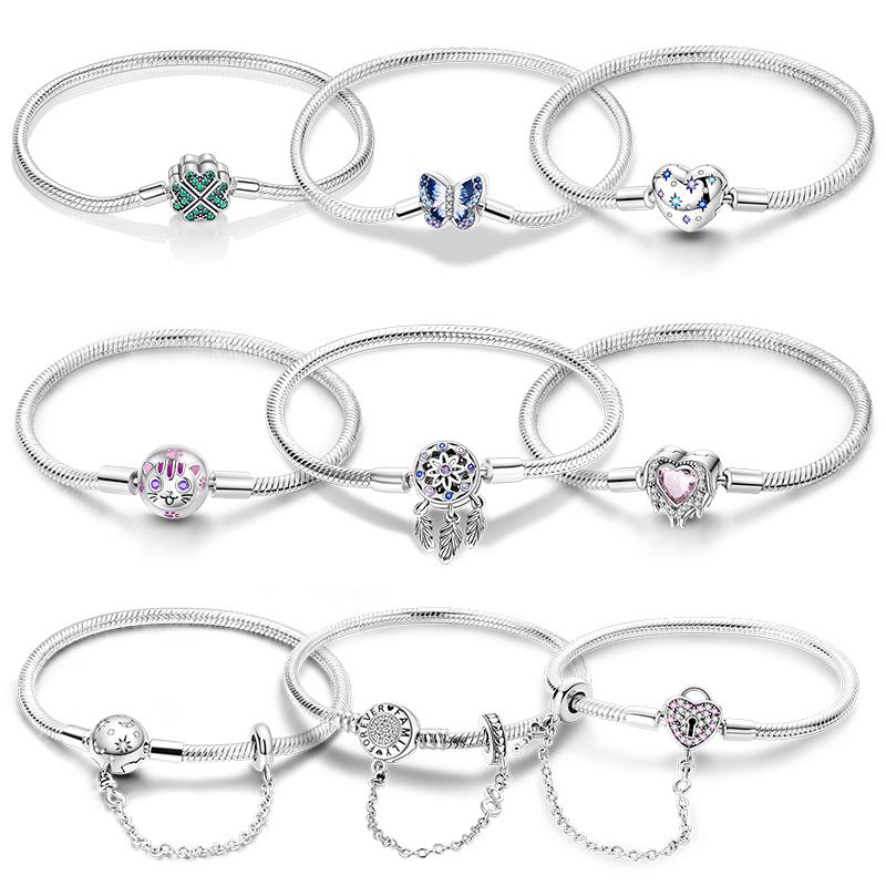 Браслеты Pandach, серебряные, 925 пробы, классические браслеты Love Forever Butterfly Star для женщин, подвески из бисера, ювелирные украшения своими руками, 17–20 см