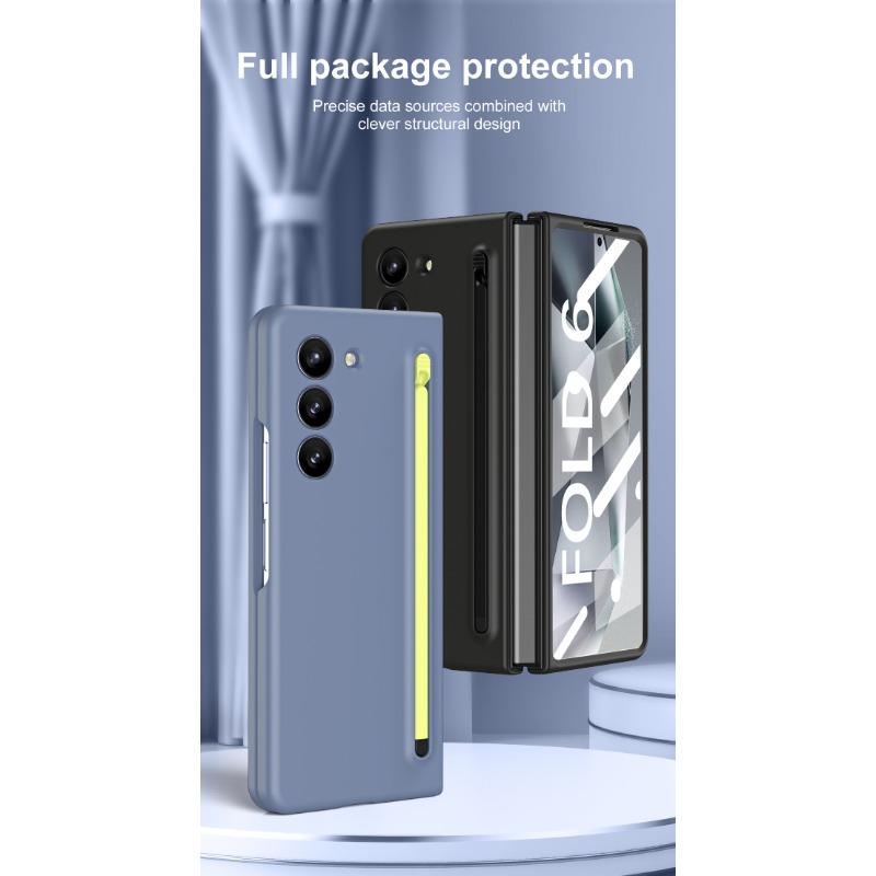 Пластиковый чехол для телефона с гнездом для ручки для Samsung Galaxy Z Fold 6 5 4 Fold6 Fold5 Fold4 Fold3 Защитная пленка для стекла, включая ручку