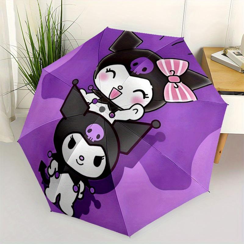 Автоматический складной ветрозащитный зонт Kuromi Sanrio с прочным железным каркасом, портативный компактный дорожный зонт для всесезонного использования, вечеринок 0807074