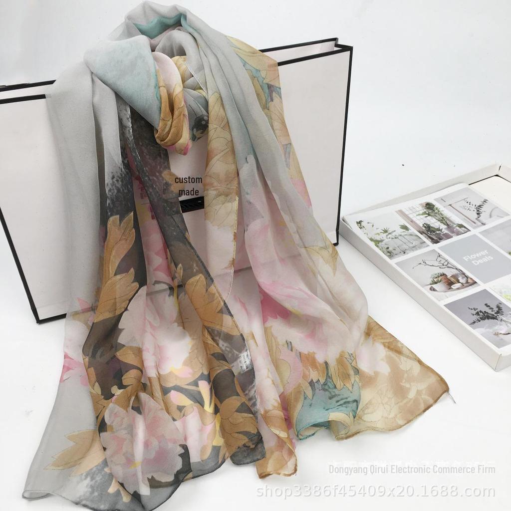 Elegant Ultra-Thin Peony Georgette Scarf for Ladies
