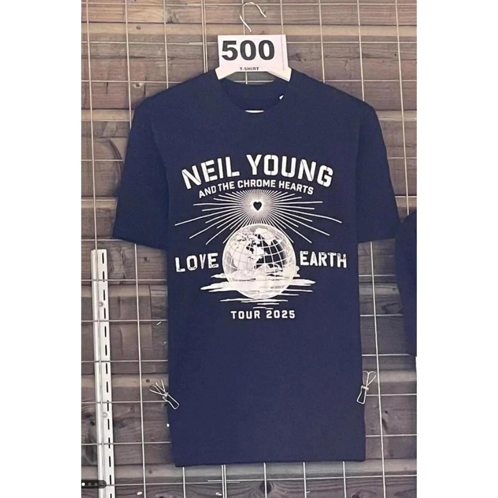 Нил Янг Love Earth Tour Мерч Тур 2025 Черный Полный Размер Репринт DTG Унисекс Футболка