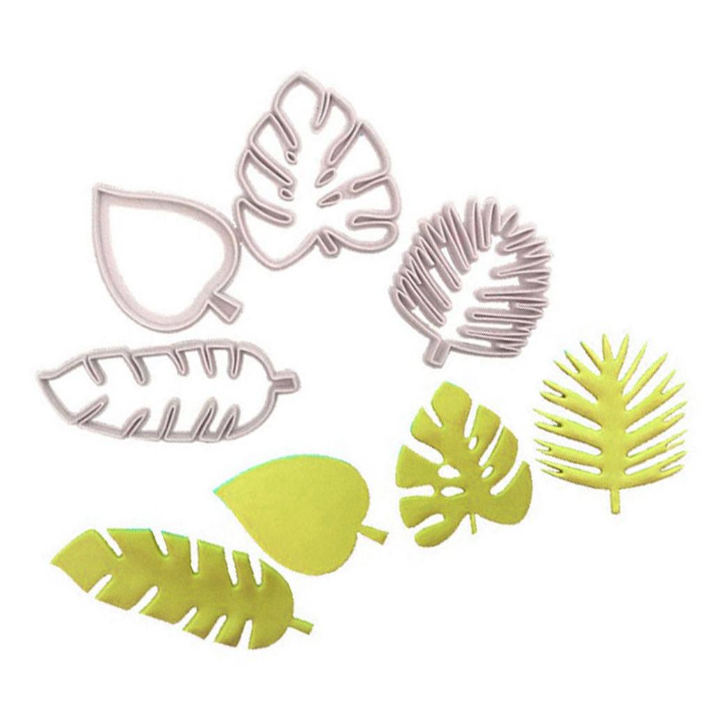 4Pcs Tropical Leaves Cookie Cutter Set Palm Leaves Fondant Cutters Mold for Luau Cake Decorating