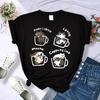 Cat Coffee Art Letter Printed T-Shirts Women Breathable O-Neck Tee Shirts Loose Short Sleeve Soft Street Casual Clothes Female