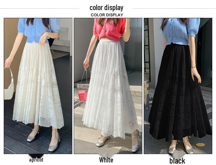 Double-Sided Long Lace A-Line Pleated Skirt for Women - 2025 Collection