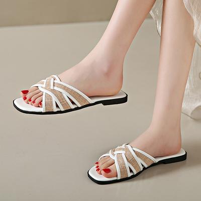 Ретро шлепанцы на плоской подошве, женская обувь, новые летние повседневные плетеные сандалии, пляжные сандалии