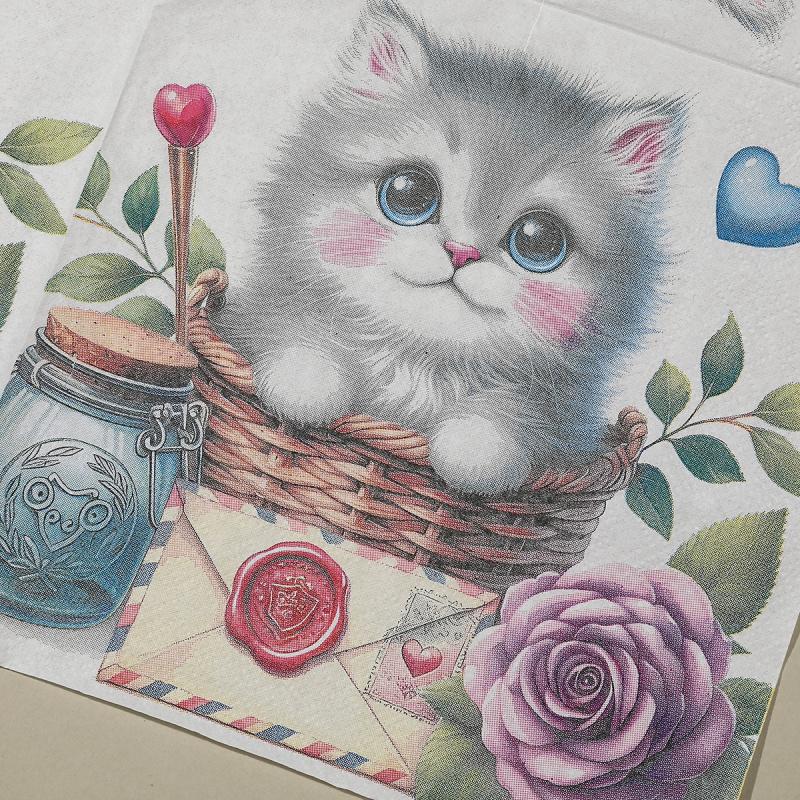 20pcs Printed Napkins Cute Cat Decoration Holiday Party High-end Hotel Restaurant Virgin Wood Pulp Square Napkins