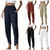 Women's Fashion Temperament Solid Color Casual Bunched Foot Pants Loose Pocket Cotton Hemp Cloth Small Foot Pants