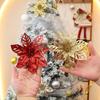 5Pcs Glitter Artifical Flowers Christmas Tree Decoration For Home Decor Fake Flower Xmas Garland Ornaments 2025 New Year Navidad