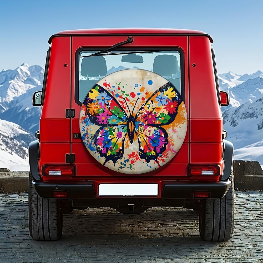 1pc, Splatter Ink Butterfly Oil Painting Pattern 14-17 Inch Car Spare Tire Cover, Easy Installation, Universal Size, Outdoor Cam