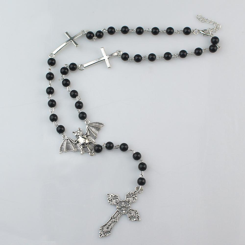 Vampire Ankh Rosary Occult Vamp Bead Necklace Goth Punk Bat Cross Pendant Necklace Handmade Beaded Egyptian Tradgoth Jewelry