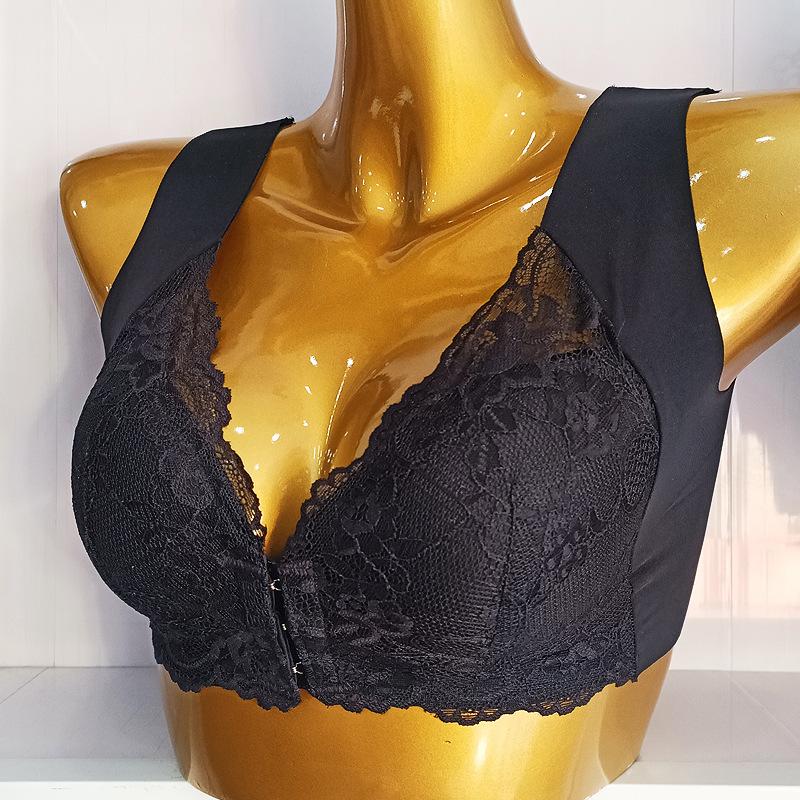 Wind Women's Lace Bra Large Size Underwear Vest Type Front Buckle Thin Cup No Steel Ring Bra