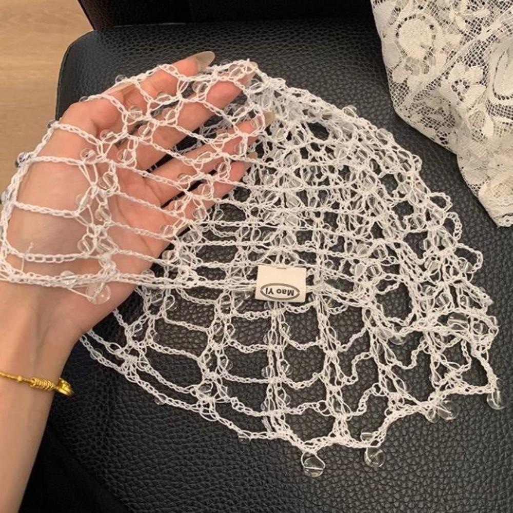 Handmade Chain Beaded Hats Punk Y2K Tassel Hollow out Cap New Versatile Beanies Head Cover