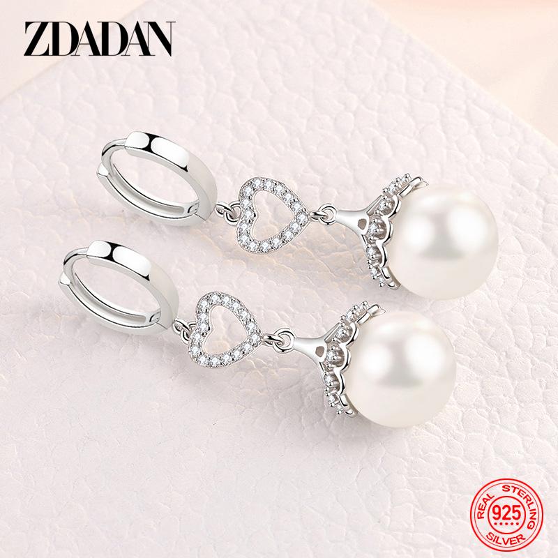 925 Sterling Silver Pearl Heart Dangle Earrings for Women Fashion Wedding Jewelry Gift