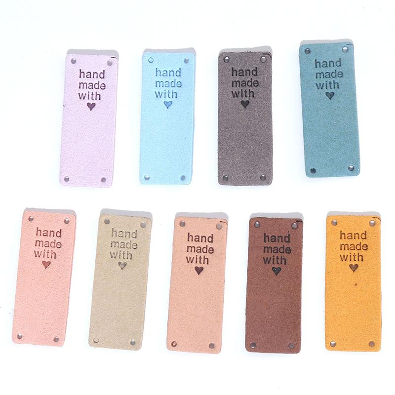 20pcs Handmade With Love For Hat Jeans Bag PU Leather Tags Colorful Sewing Accessories