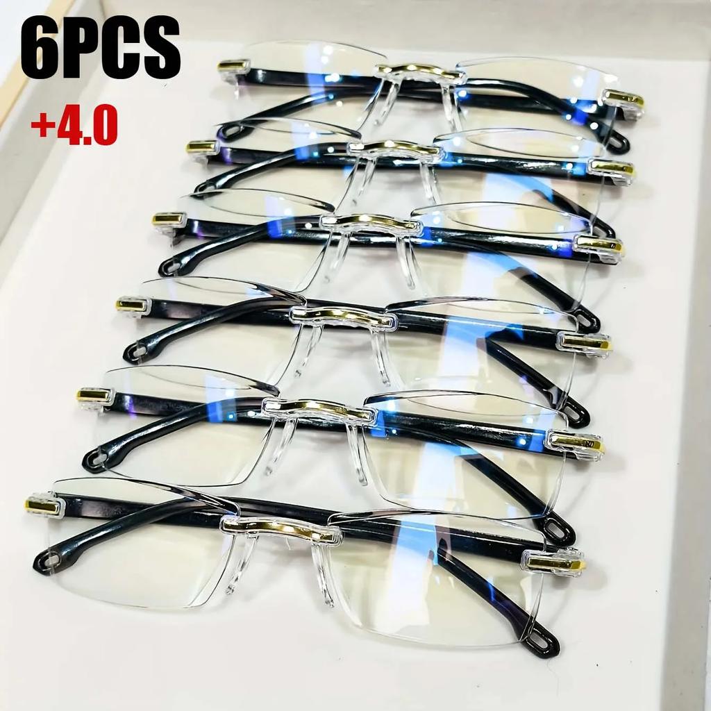 6Pcs Ultralight Reading Glasses Men Women Rimless Blue Light Blocking Computer Glasses Vintage Hd Lens Presbyopia Eyewear