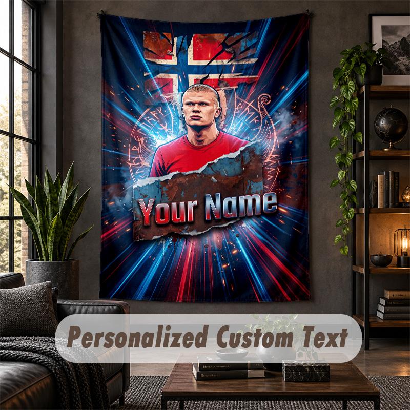 Personalized Wall Tapestry,Erling Haaland Custom Text, Soft Fabric Wall Art For Indoor Decoration