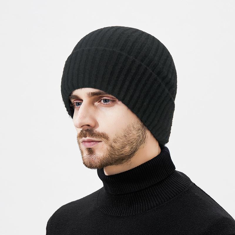 Зимняя шерстяная теплая вязаная шапка Мужская уличная ветрозащитная холодостойкая флисовая манишка Комплект из двух предметов шерстяная шапка