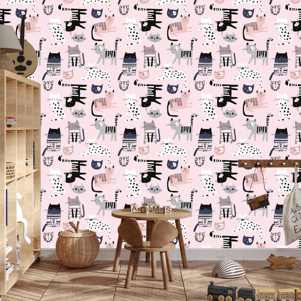Colorful kittens wallpaper for the background of the living room and bedroom 50x1000