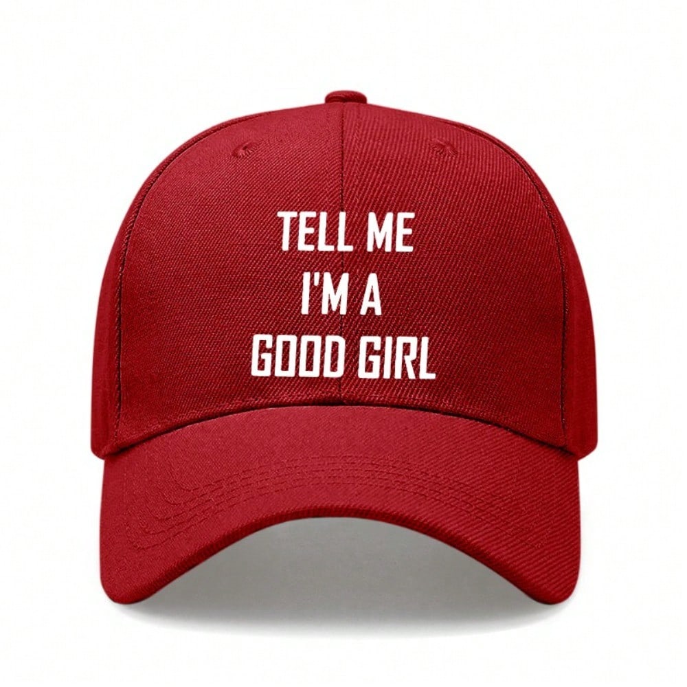 [Slogan Baseball Cap] Women's "TELL ME I'M A GOOD GIRL" Print Cream Hat, Adjustable Soft Breathable, Sun Protection Casual Street Dad Cap