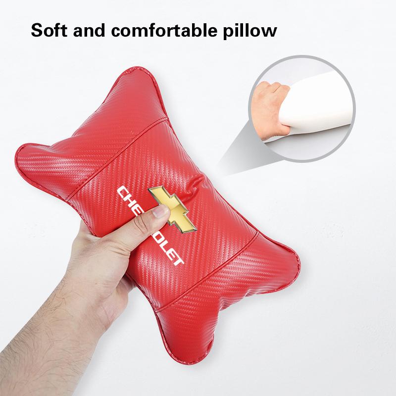 Car Seat Neck Headrest Cushioning Carbon Leather Soft Pillow For Chevrolet Corvette Montana TrailBlazer Silverado Traverse Cruze KB5