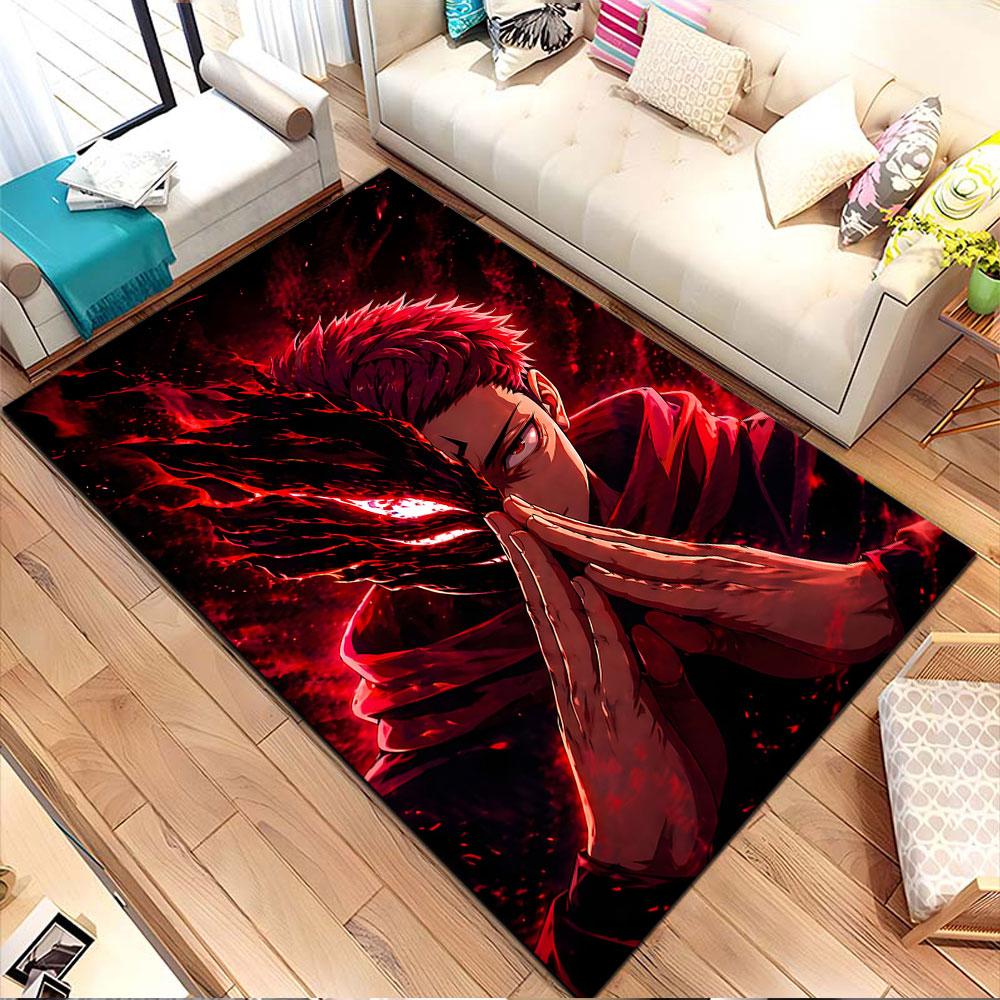 Fiery Half-Masked Warrior Patterned carpet, non slip mat suitable for living room and bedroom sofas
