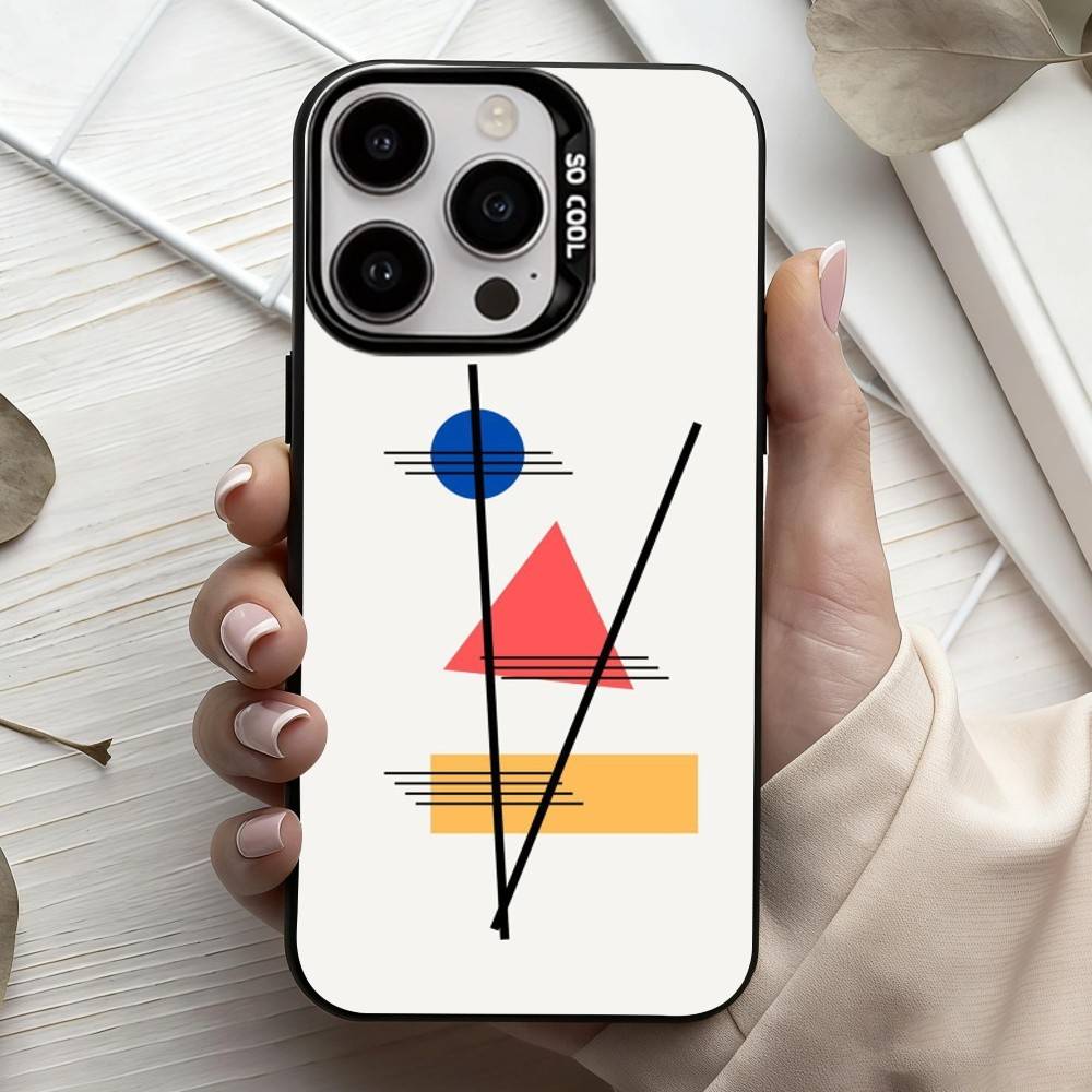 M-Mondrian-B-Bauhaus A-Abstract Shapes Phone Case For iPhone17,16,15,14,13,12,11 Plus,Pro Max Black Candy Silver Plated Cover