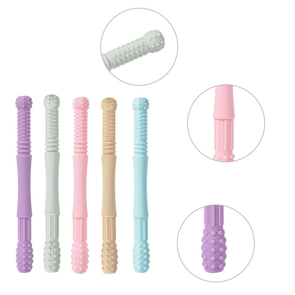 5Pcs Hollow Teething Tubes for Baby Soft Silicone Teether Baby Teething Toys with Cleaning Brush