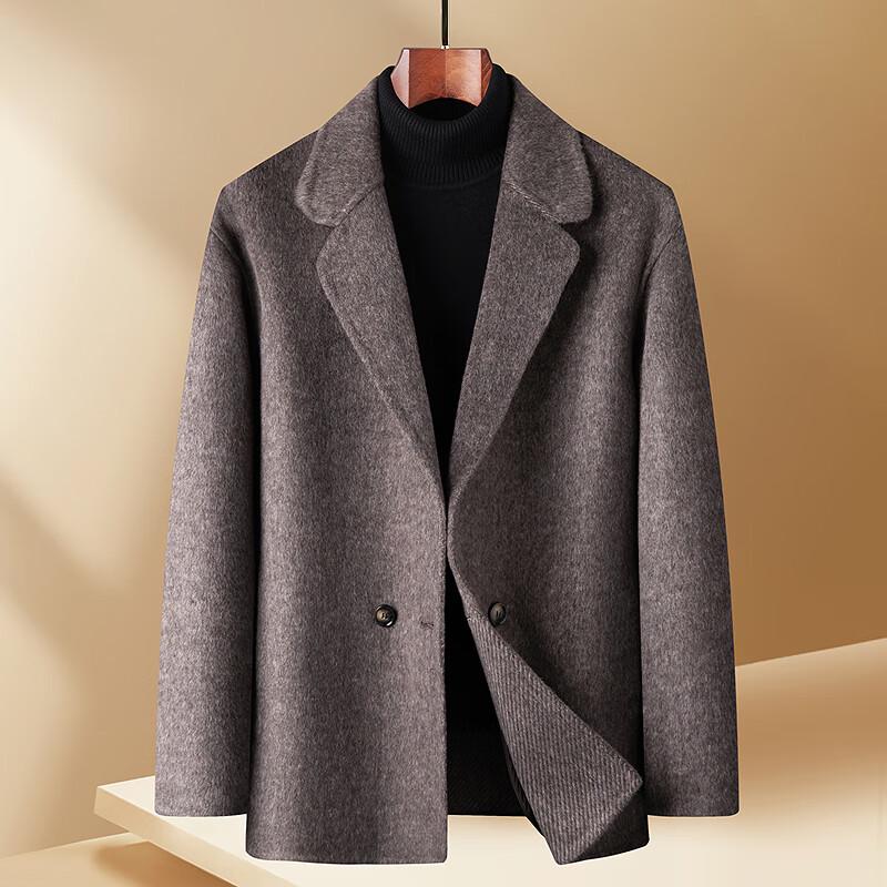 FAPAI Men's Wool Blend Mid-Length Double-Breasted Coat