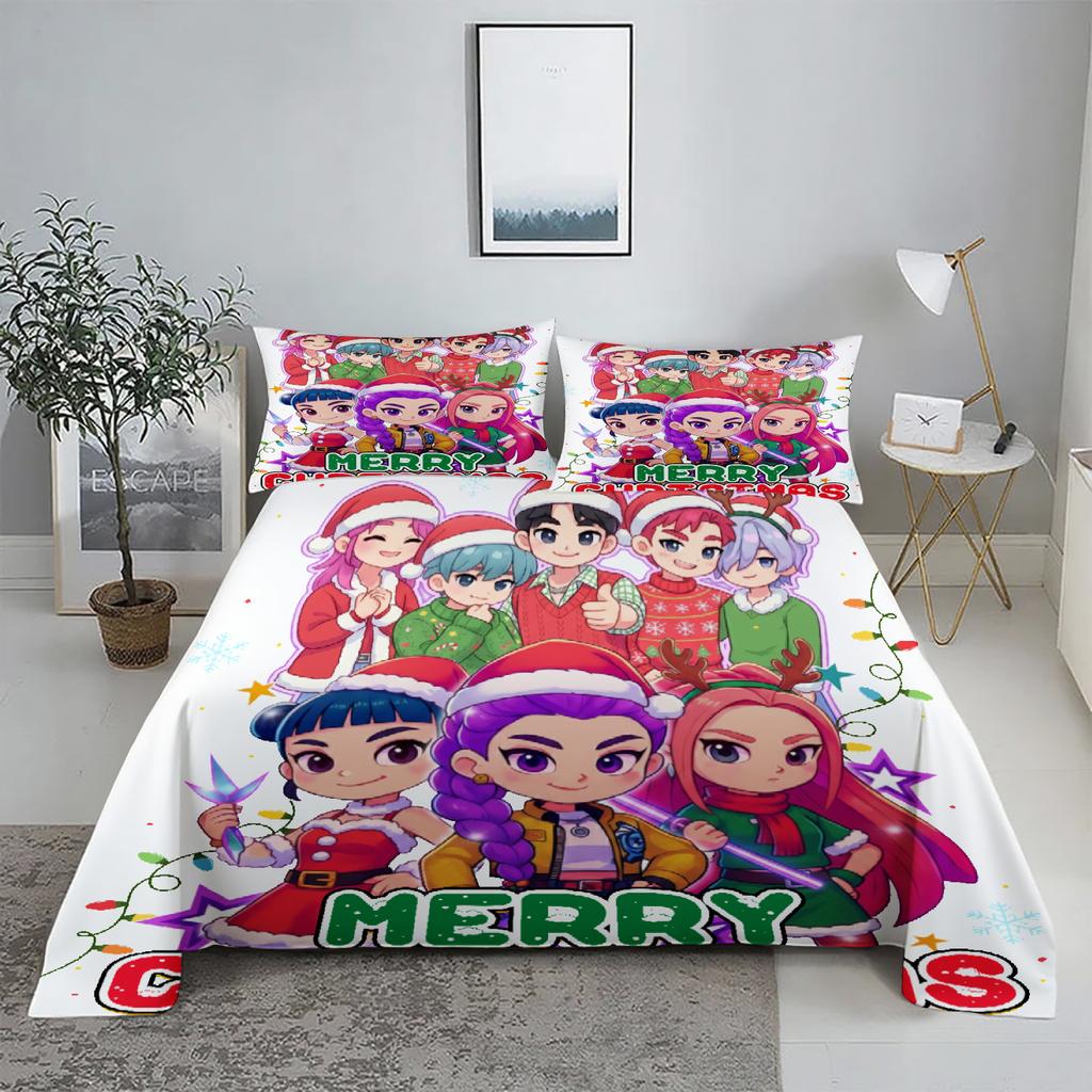3PCS Kpop Demon Hunter Bedding Set K pop Demon Hunters Christmas Gift for Kids Friends Christmas Decoration for Home Bed Linen