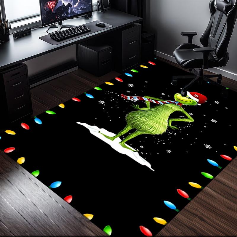 Grin-ch Christmas Spirit Rug Office Carpet Non-Slip Mat, Chair Rug Floor Covering for Gaming, Bedroom, Living Room , Home Decor Christmas Gift