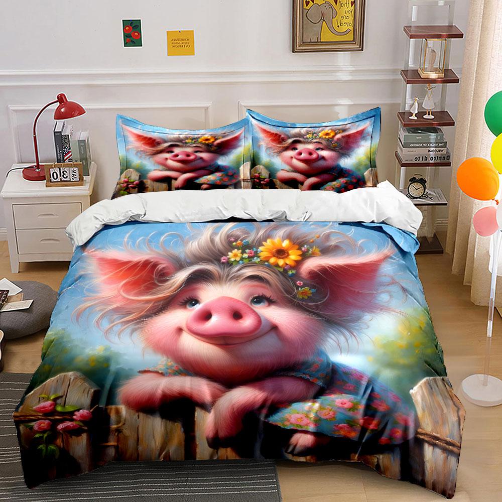 Fluffy animal with flower crown Print Bedding Set 1 Duvet Cover 2 Pillowcases for Adult and Children Luxury Gift Full Size