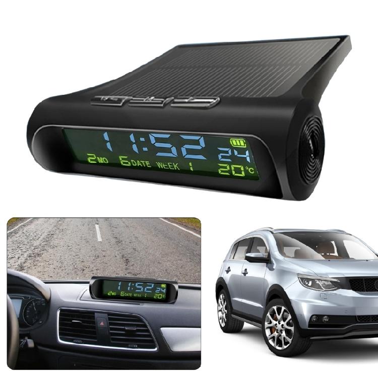 Solar LCD Car Digital Clock With Date Week Time Inner Temperature Display Solar Charging Car Clock