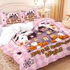 3-piece Halloween Pink Ghost, Castle Pattern, 1 Quilt Cover+2 Pillowcases, Coreless, Soft and Comfortable Duvet Cover Set