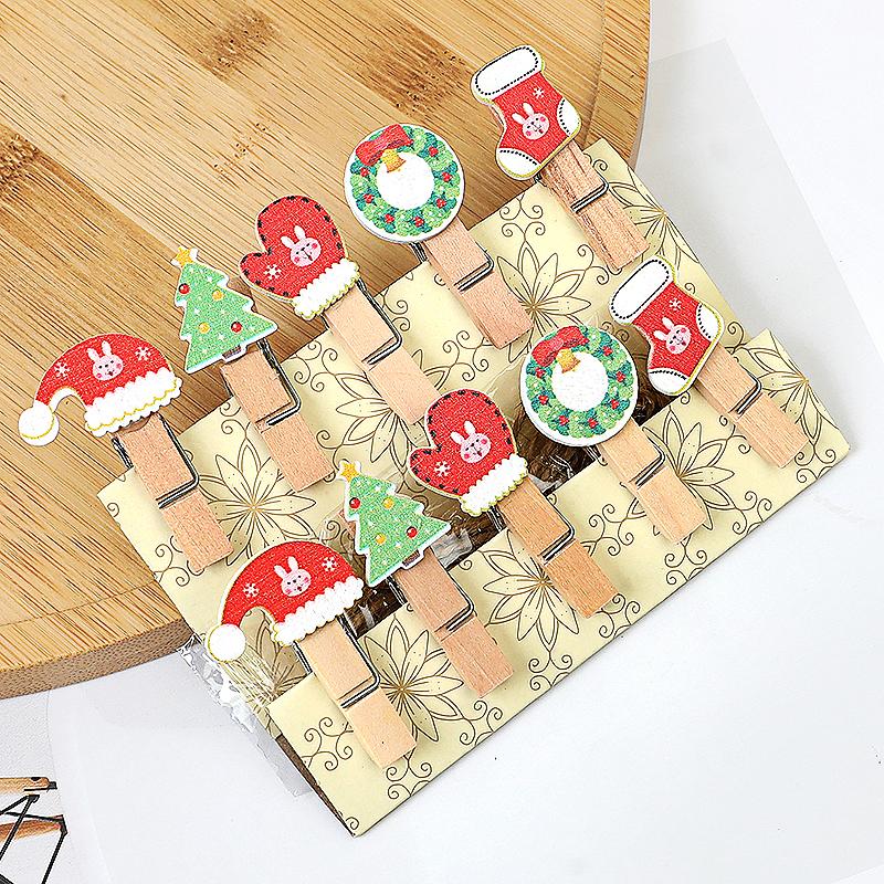 10Pcs Christmas Wooden Clips Home Hanging Photo Wall Decoration DIY Handmade Crafts 2025 New Year Party Supply Navidad Kids Gift