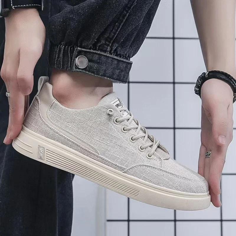 Модные мужские парусиновые туфли, модные универсальные дышащие мужские спортивные кроссовки на шнуровке, легкие, плоские, однотонные, повседневные спортивные туфли для мужчин