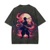 Футболка с принтом Demon Slayer, с коротким рукавом, повседневная, летняя одежда, мужская уличная одежда, мужская футболка, стирка и состаренный вид, удобная