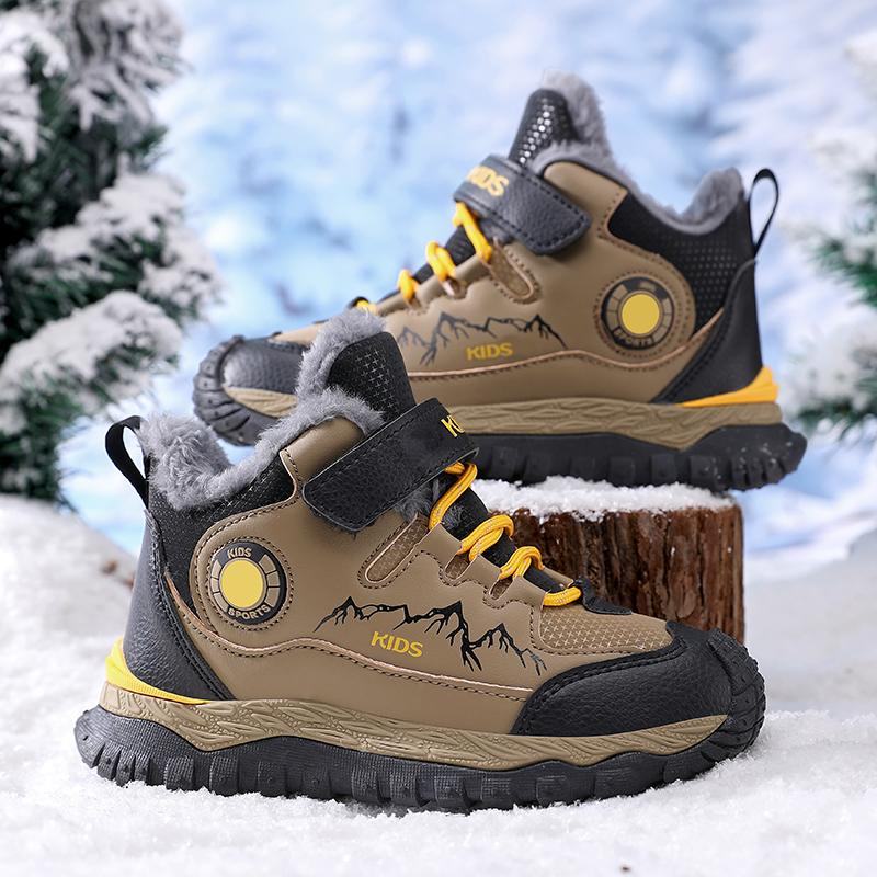 Зимняя детская модная флисовая теплая уличная обувь с высоким верхом, хлопковые ботинки, сноубутсы, походная хлопковая обувь 30-40