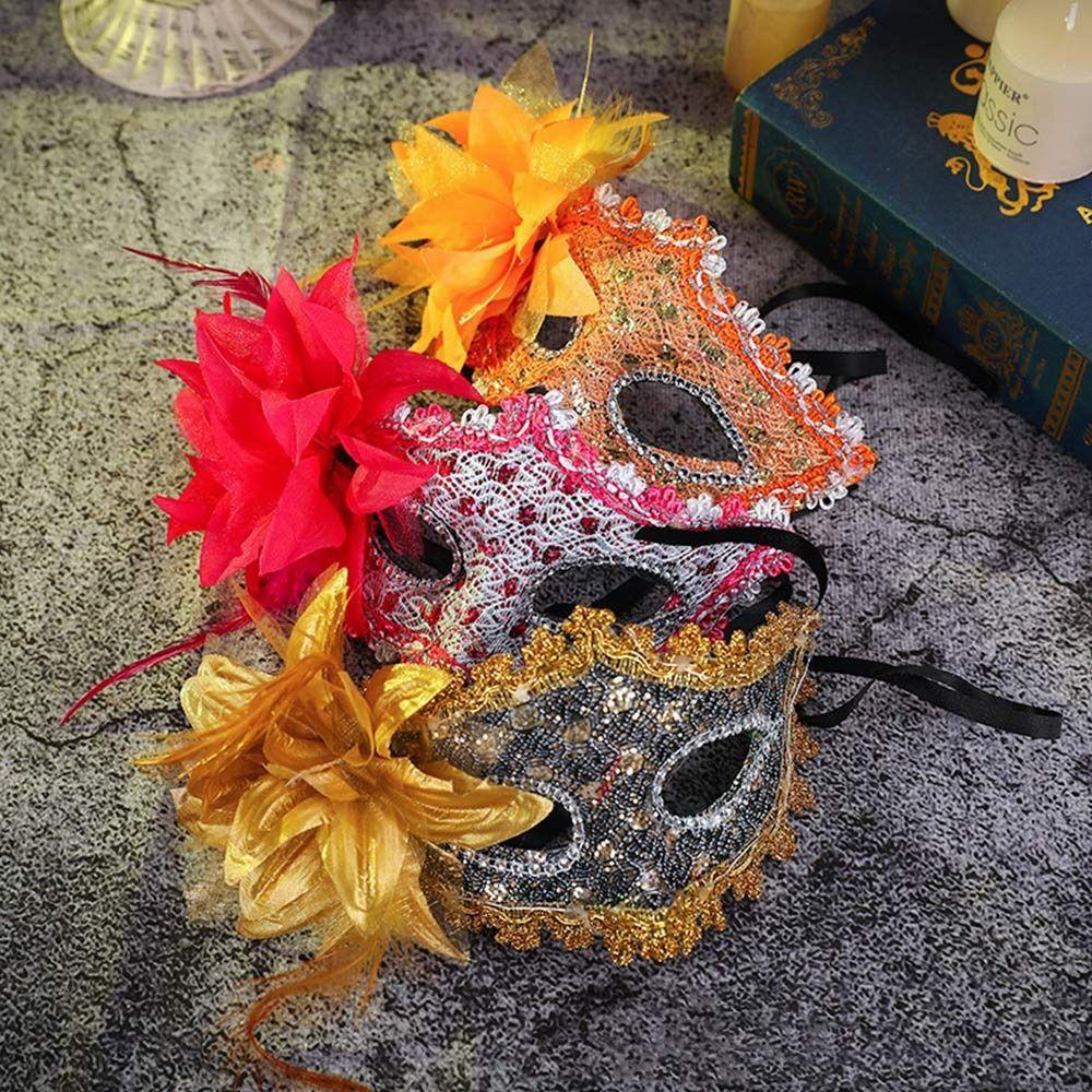 Модная Карнавальная Вечеринка Маскарадная Маска Боковая Цветок Кружево Маска Mardi Gras Электронная Элегантная Светодиодная Маска на Пол-лица для Женщин