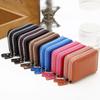 Genuine Leather Men & Women Mini Short Wallet Cow Leather Coin Purse Solid Card Holder Multiple Card Slots Double Zipper Pocket