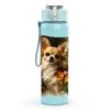 1PC Corgi Dog Rose Flower Pillow Print 750ml Color Plastic Sports Water Bottle Leakproof Flip Straw Lid Suitable for Sports Office Home Use