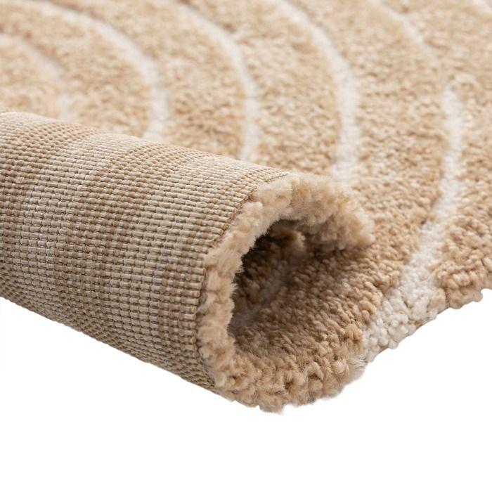 Tapis salon à relief géométrique doux beige 160x230