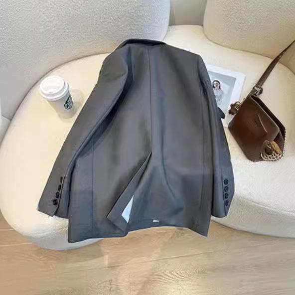 Женский свободный серый весенний пиджак - новый корейский стиль, модный и приталенный.