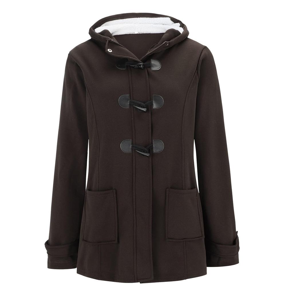 Женская мода однотонное пальто с карманом и капюшоном из бычьего рога, застегивающееся на молнию, куртка, пальто