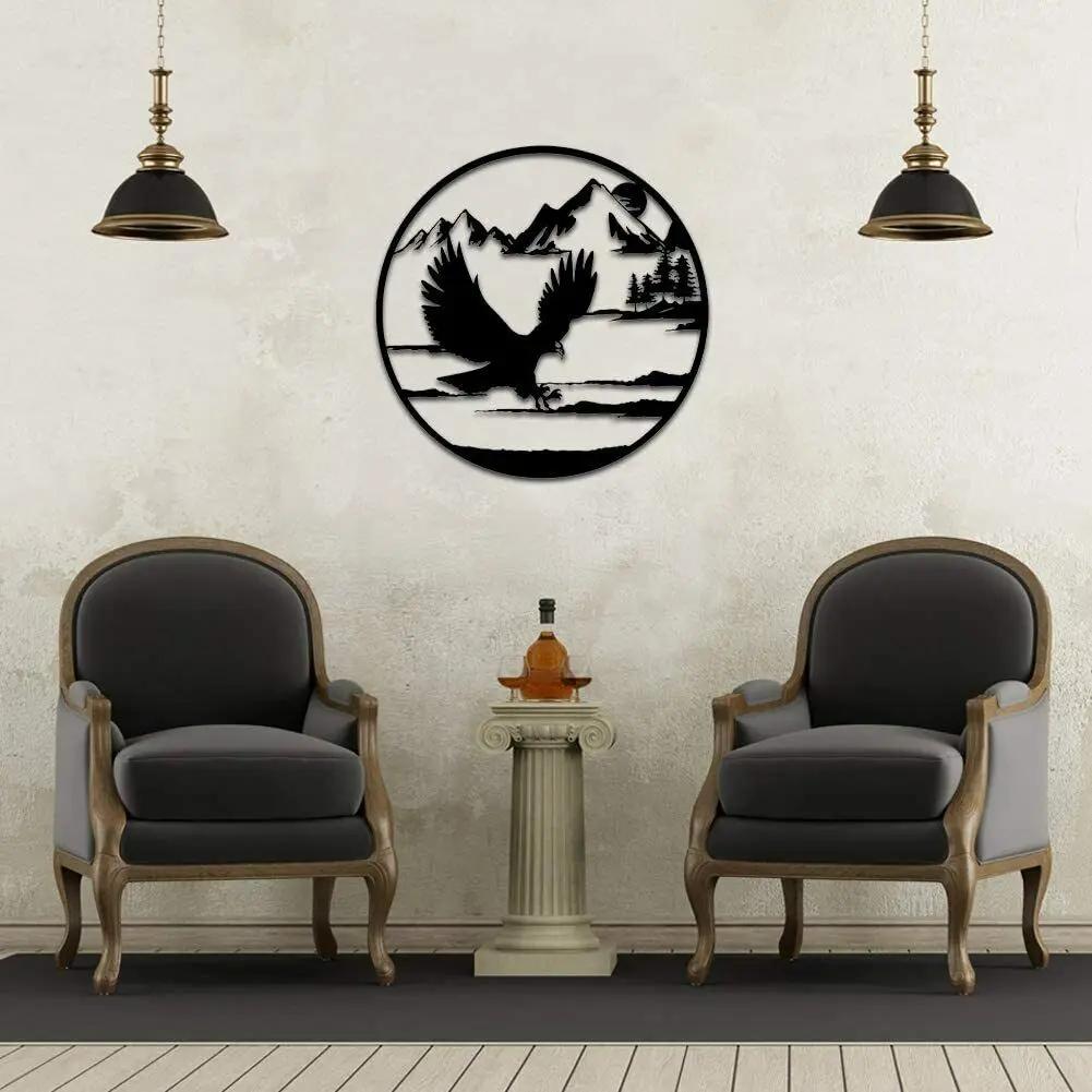 Bald Eagle In Mountain Wall Hanging Contemporary Metal Sculpture, Wall Art Decor Featuring Majestic Eagle Over a Mountain