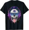 2024 Summer Tops New Limited Psychedelic Skull Headphones Psytrance Techno Edm Festival T-Shirt Men Clothing