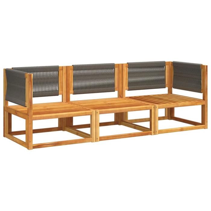 VidaXL Ensemble de canapés de jardin 3 pièces avec coussins, bois d'acacia et corde, 3278831
