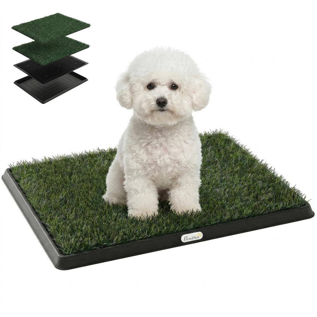 Dog Toilet 63 x 50,5 cm Dog Potty with 2 Artificial Grass Pads Washable Puppy Toilet for Dogs for Balcony Home Black+Green