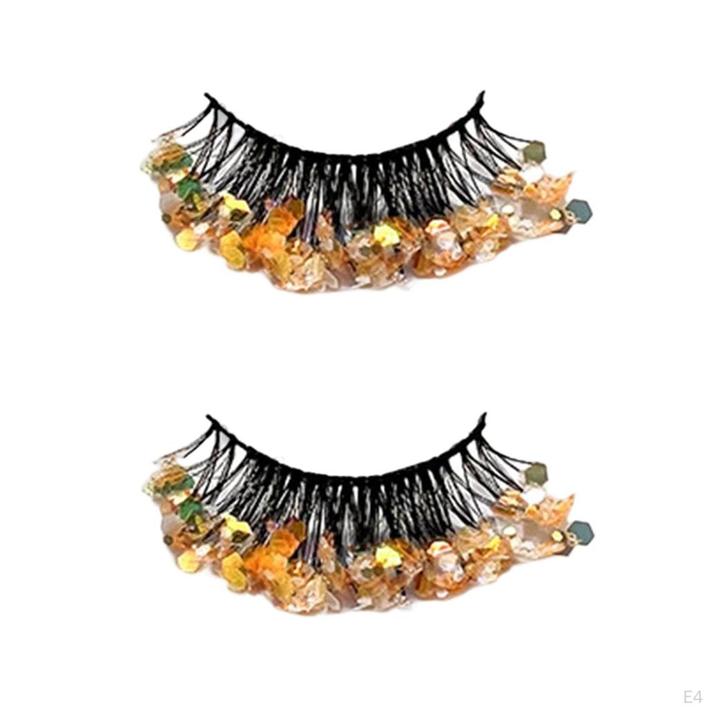 3 Pairs Colorful Luminous Glitter False Eyelashes Fun Decorative Long Dramatic Shiny