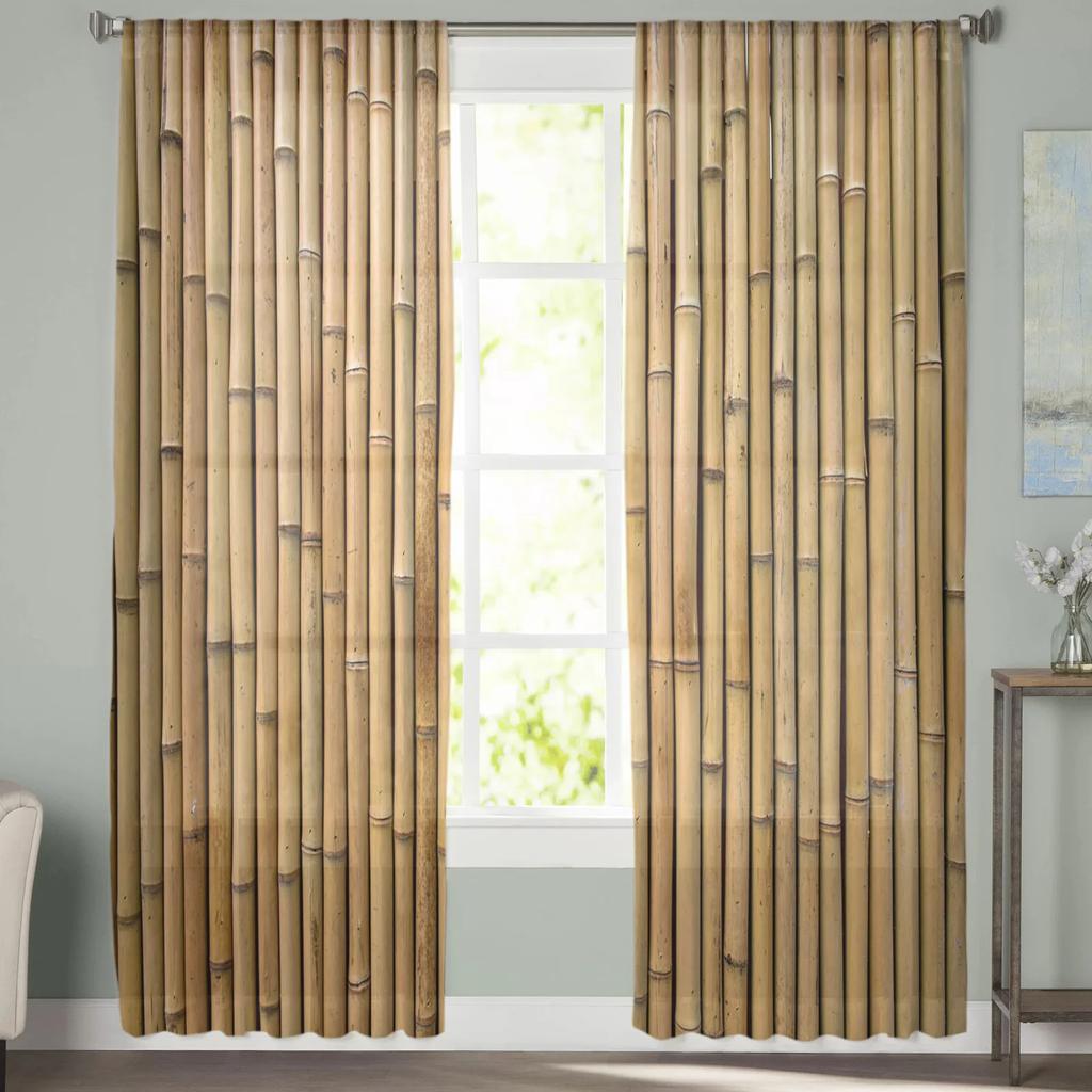 Бамбук ретро потертый растительный тюль прозрачные оконные шторы для гостиной кухни детской спальни вуаль подвесная занавеска