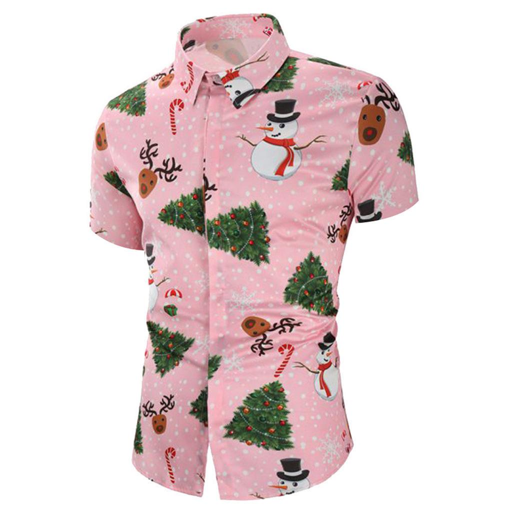 Men Casual Snowflakes Christmas Deer Printed Christmas Shirt Top Blouse